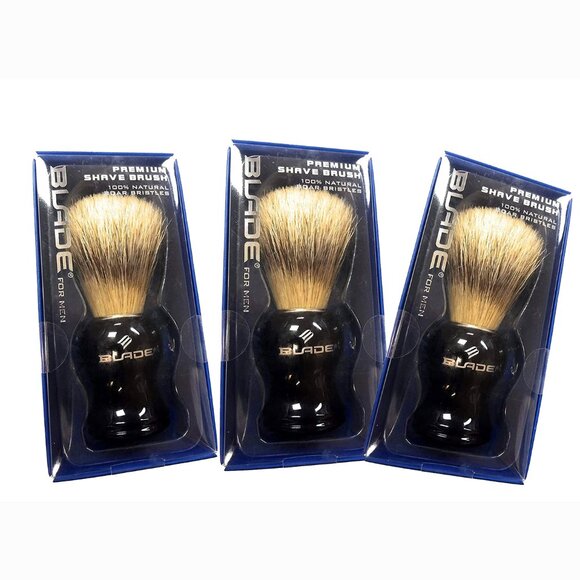 Lot of 3 ** PREMIUM SHAVER Brush 100% Natural Boar Bristles NIB * BLADE for Men - Picture 1 of 1